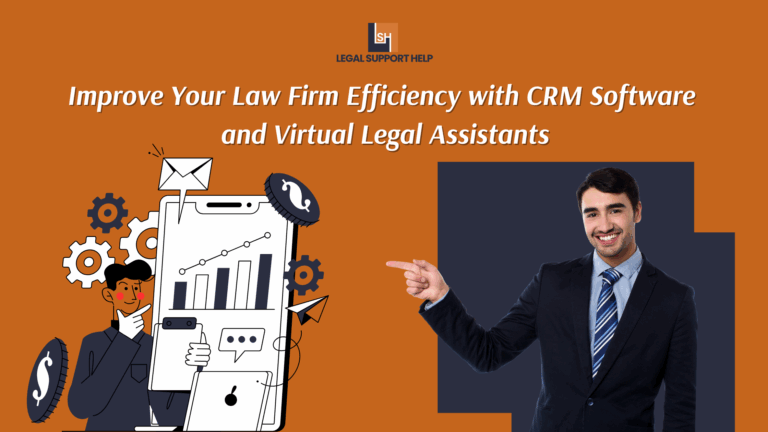 Law firm professional pointing at graph illustrating improved efficiency with CRM software and virtual legal assistants by Legal Support Help