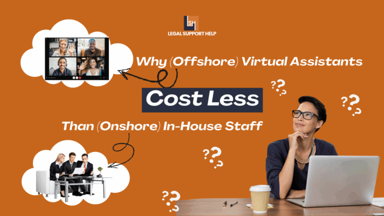 Offshore virtual assistants working remotely via video call save law firms money compared to onshore in-house staff.